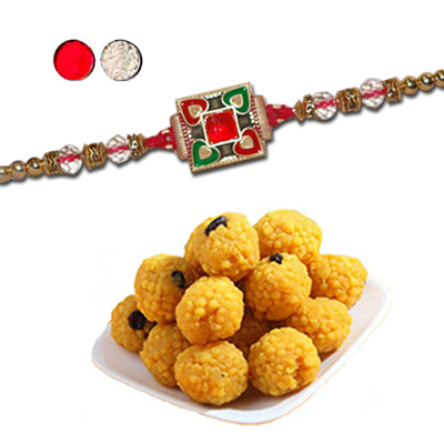 "Rakhi - ZR-5210 A  (Single Rakhi), 500gms of Laddu - Click here to View more details about this Product